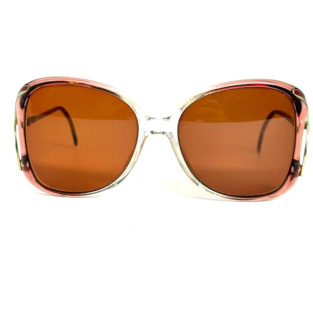 Vintage Oversized Butterfly Sunglasses Pink Clear Gradient Gold Tone 24689